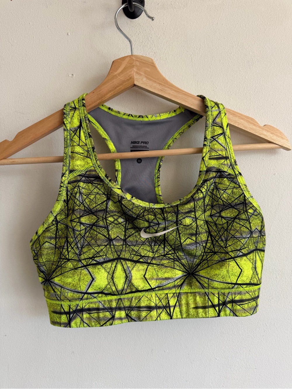 Nike Neon Yellow Geometric Print Sports Bra